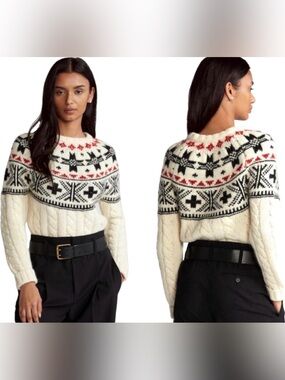 Polo Ralph Lauren Nordic Fair Isle Cable Knit Sweater Wool Alpaca Western Aztec